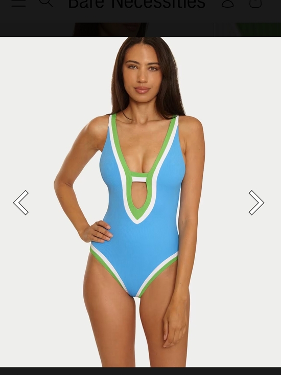 BECCA Other - New BECCA Blue One-Piece Swimsuit with Green & White Trim